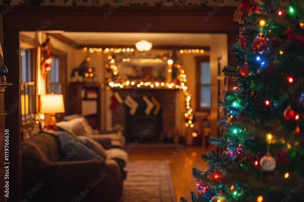 Festive holiday celebration with colorful string lighting cozy living room interior design warm atmosphere christmas spirit captivating decorations for seo impact Festive holiday celebration with colorful string lighting cozy living room interior design warm atmosphere christmas spirit captivating decorations for seo impact