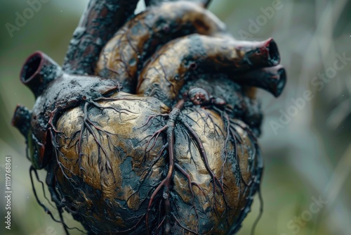 Wallpaper Mural A three-dimensional representation of a human heart suspended from a tree branch, symbolizing the connection between life and nature Torontodigital.ca