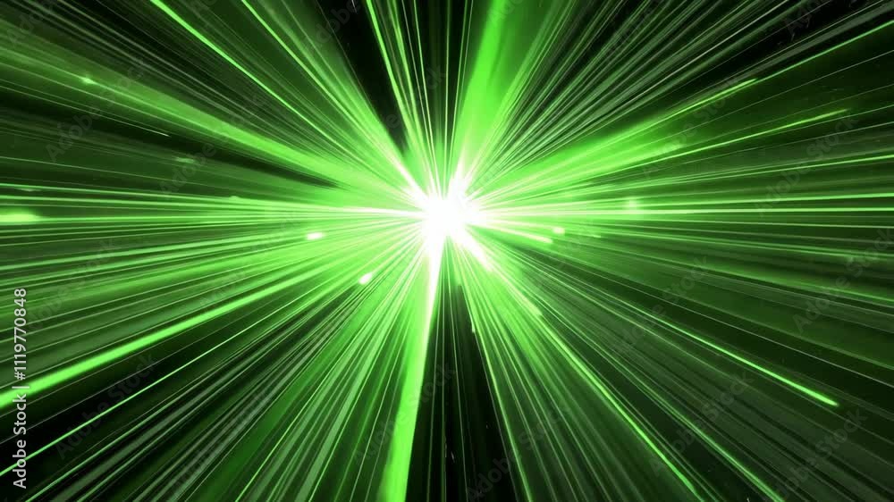 Vivid green light beams radiate from a central point creating a dynamic display of energy and motion Vivid green light beams radiate from a central point creating a dynamic display of energy and motion