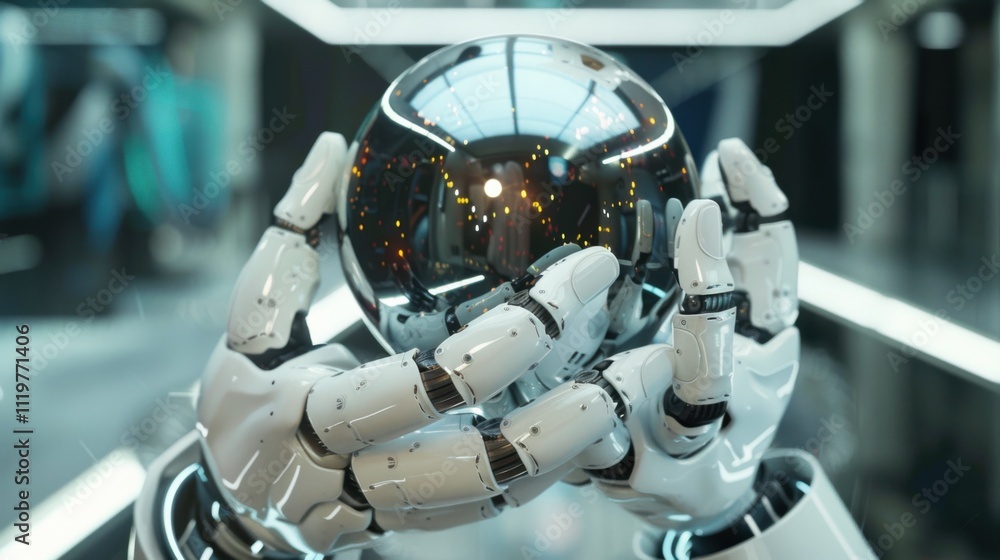 Robot hands holding an artificial intelligence sphere Robot hands holding an artificial intelligence sphere
