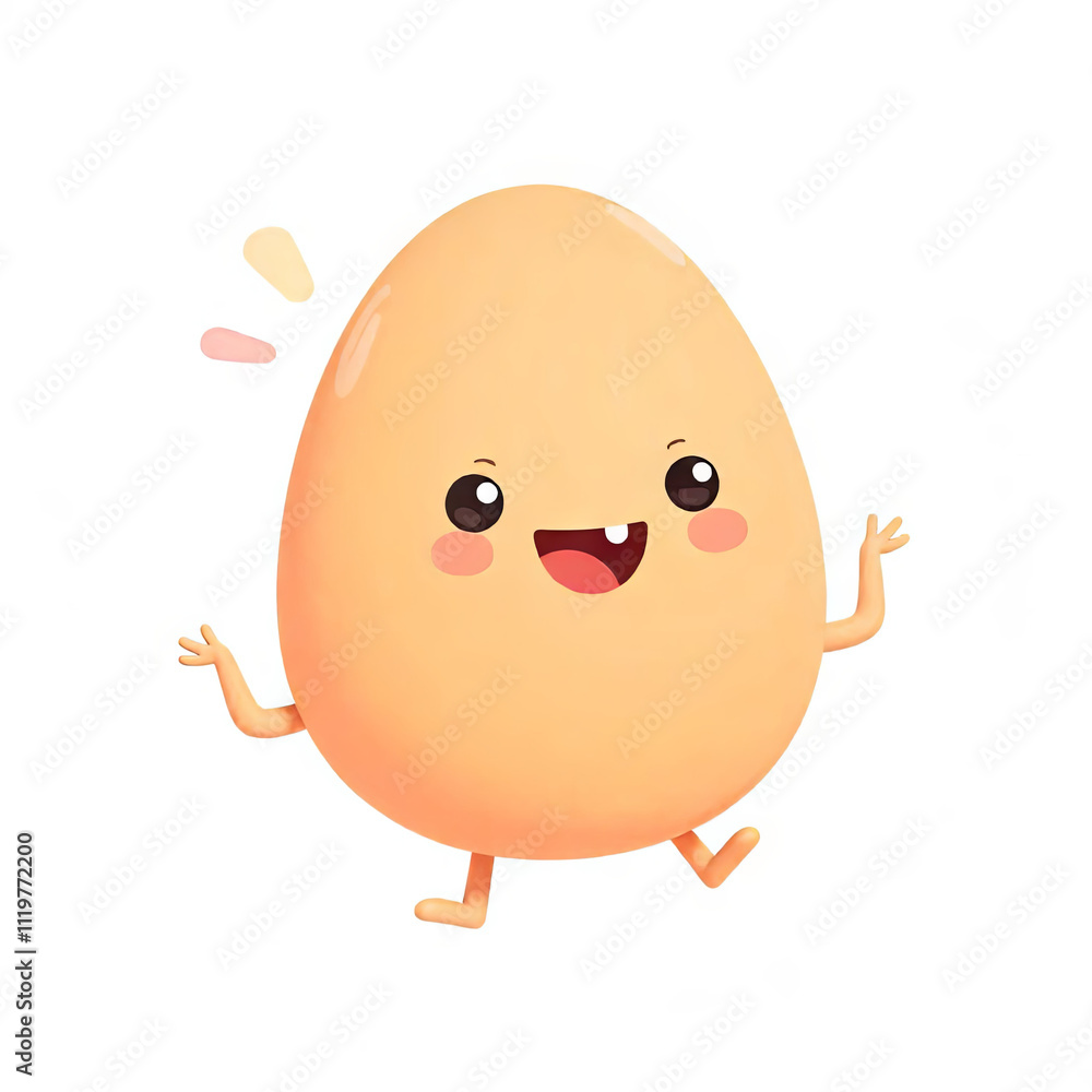 Funny chicken egg with face, arms and legs on white background Funny chicken egg with face, arms and legs on white background