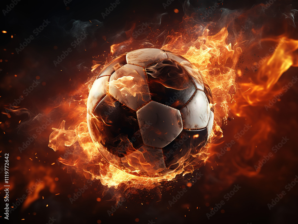 Naklejka premium Unbelievable Soccer ball surrounded by a fierce firestorm