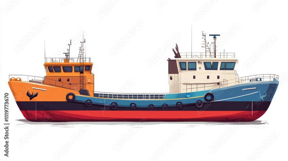 Fototapeta premium freight carrier flat design side view maritime logistics theme water color Split-complementary color scheme