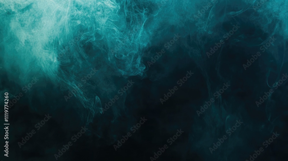 Abstract teal and black smoke swirling on a dark background creating a mysterious and captivating visual atmosphere Abstract teal and black smoke swirling on a dark background creating a mysterious and captivating visual atmosphere
