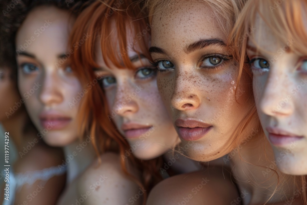 A group of people with freckles, various skin tones and facial features A group of people with freckles, various skin tones and facial features