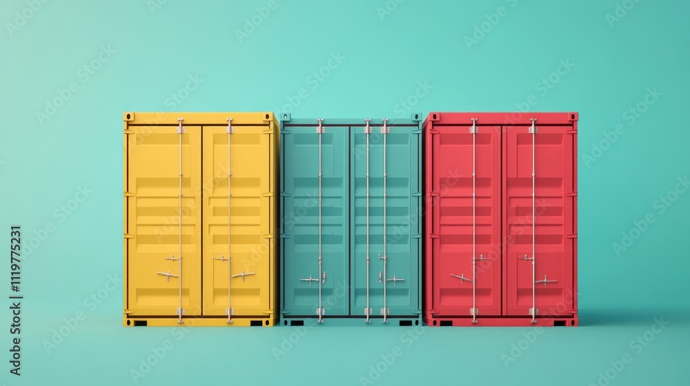 intermodal container flat design front view supply chain theme 3D render Split-complementary color scheme intermodal container flat design front view supply chain theme 3D render Split-complementary color scheme