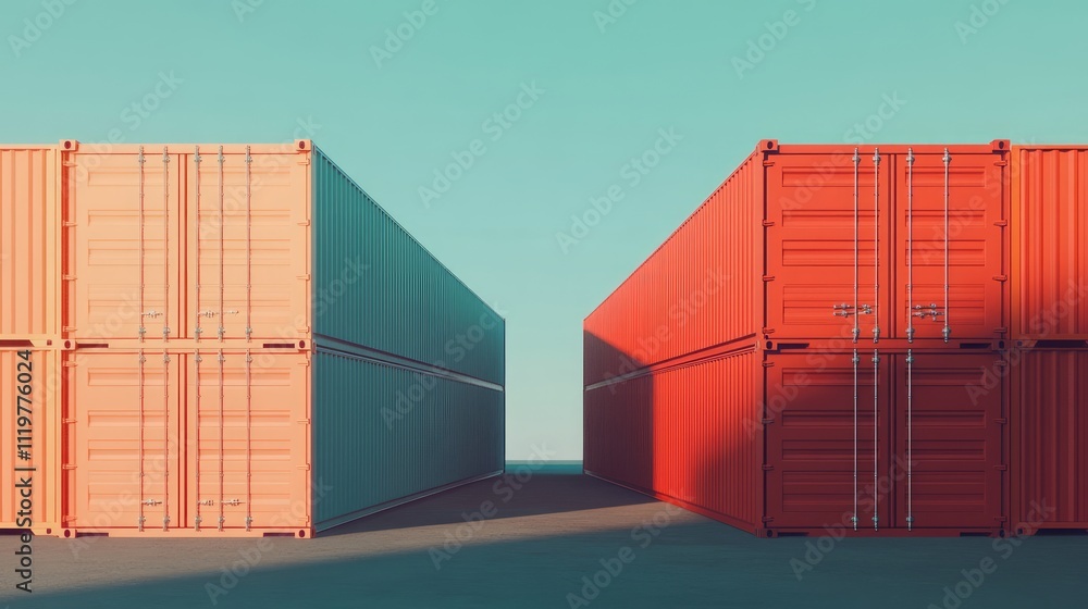 Fototapeta premium intermodal container flat design front view supply chain theme 3D render Split-complementary color scheme