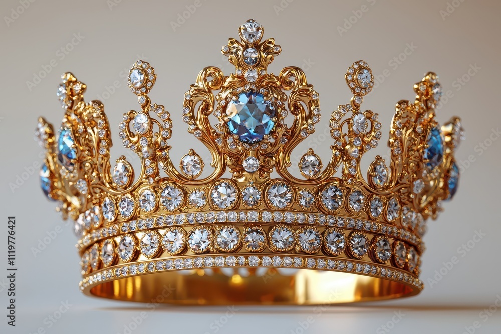 Fototapeta premium Elegant Golden Crown Adorned with Sparkling Gemstones