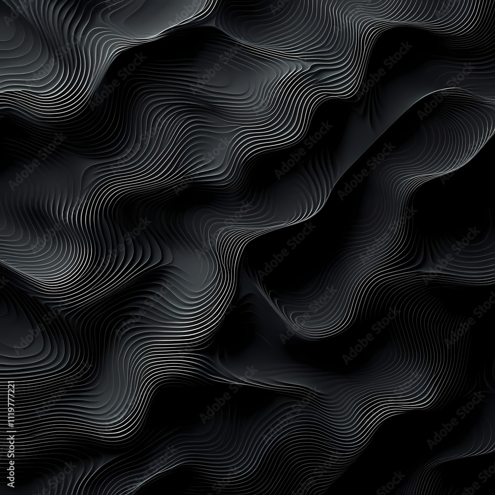 An organic pattern of dark gray lines creates the illusion of a wavy hexagon on a black background. A complex and textured design adds depth to the black canvas. An organic pattern of dark gray lines creates the illusion of a wavy hexagon on a black background. A complex and textured design adds depth to the black canvas.