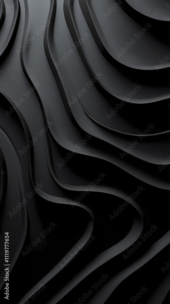 Obraz premium An organic pattern of dark gray lines creates the illusion of a wavy hexagon on a black background. A complex and textured design adds depth to the black canvas.