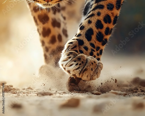 A leopard's paw is shown in the dirt, with the paw's claws visible photo