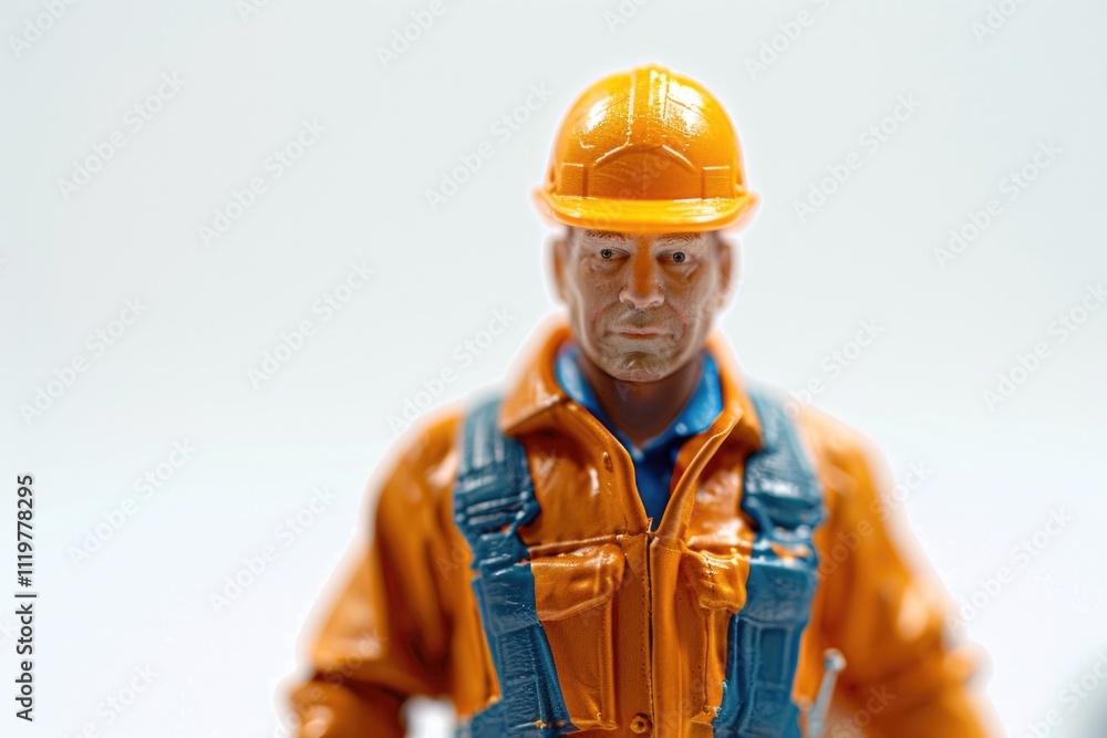 Close-up shot of a toy figure wearing a hard hat, great for illustrations and designs Close-up shot of a toy figure wearing a hard hat, great for illustrations and designs
