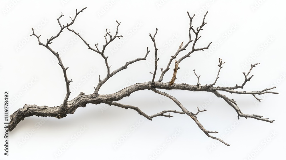 Aging dry twigs displayed against a white background showcasing intricate branching textures and summer season characteristics Aging dry twigs displayed against a white background showcasing intricate branching textures and summer season characteristics
