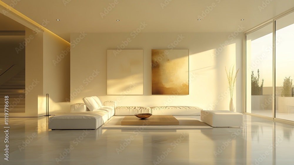 modern minimalist living room with sleek white walls, clean lines, low-profile furniture modern minimalist living room with sleek white walls, clean lines, low-profile furniture