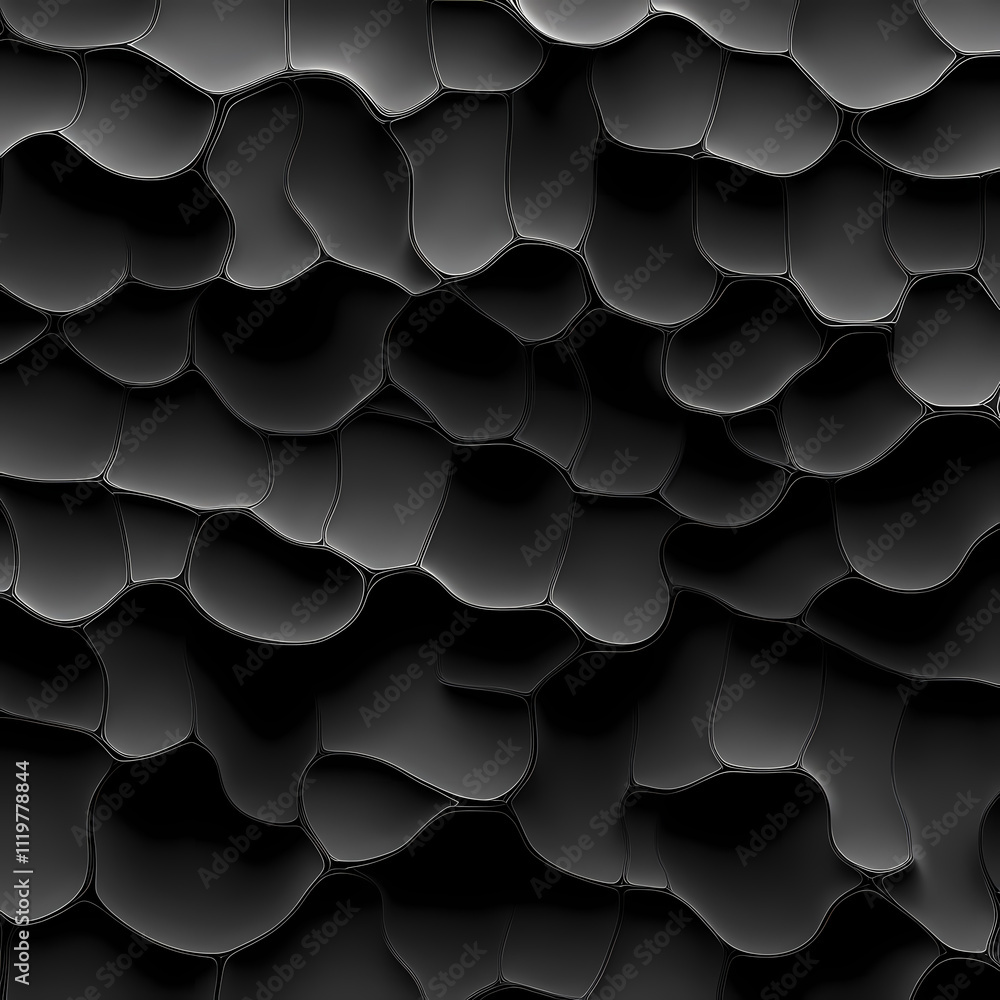 An organic pattern of dark gray lines creates the illusion of a wavy hexagon on a black background. A complex and textured design adds depth to the black canvas. An organic pattern of dark gray lines creates the illusion of a wavy hexagon on a black background. A complex and textured design adds depth to the black canvas.