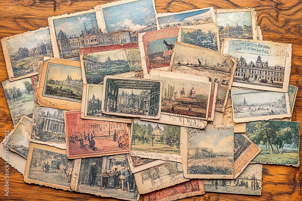 Naklejka premium A Collection of Vintage Postcards in a Scrapbook