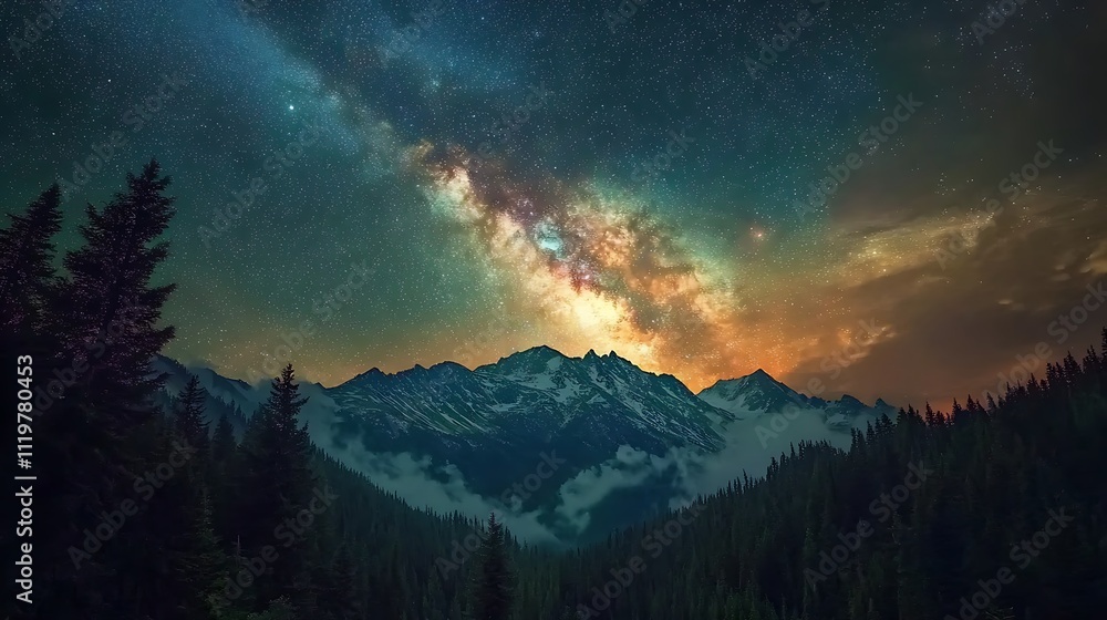 A breathtaking view of mountains under a starry sky with the Milky Way visible. A breathtaking view of mountains under a starry sky with the Milky Way visible.