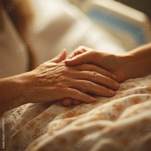 A gentle touch between two hands, symbolizing care, compassion, and connection in a comforting environment.