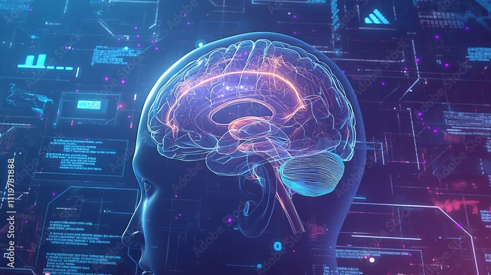 A vibrant digital brain surrounded by swirling circuit patterns and data streams, representing the advanced technology behind artificial intelligence. A vibrant digital brain surrounded by swirling circuit patterns and data streams, representing the advanced technology behind artificial intelligence.