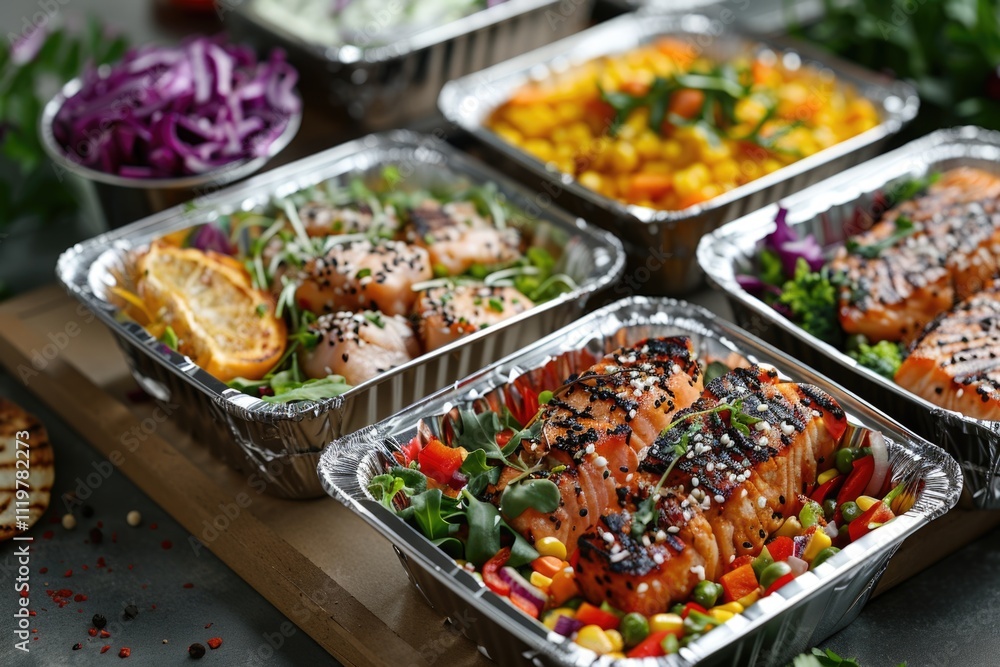 A collection of food trays placed on a table, ideal for parties and gatherings A collection of food trays placed on a table, ideal for parties and gatherings