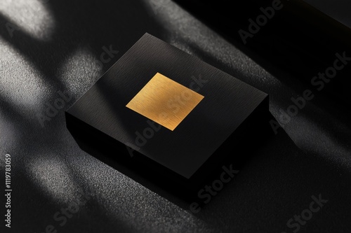 Elegant gold foil logo mockup embossed on a luxurious black box, perfect for branding and packaging design presentations photo