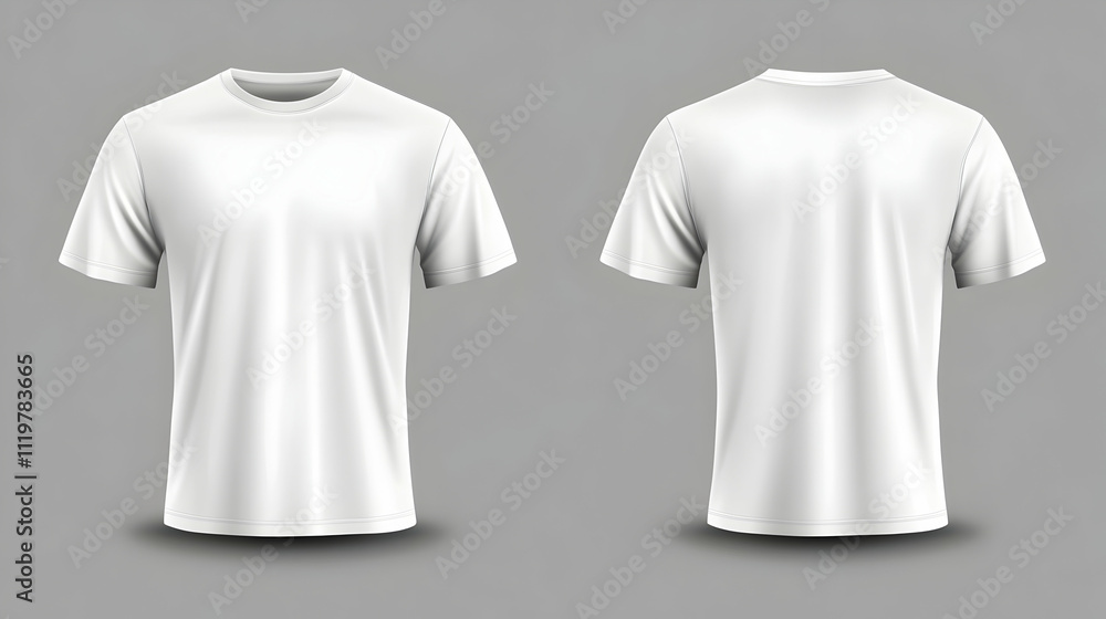 Front and back view of a plain white t-shirt. Front and back view of a plain white t-shirt.
