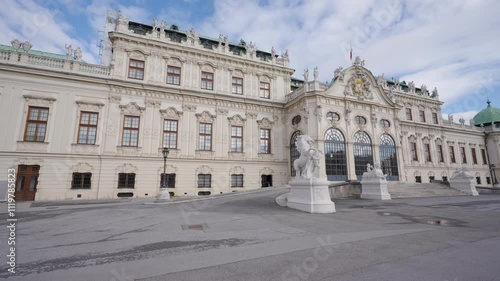 Belvedere Castle (Schloss Belvedere), popular tourist attraction in Vienna, Austria. Blue sky with clouds on sunny day.