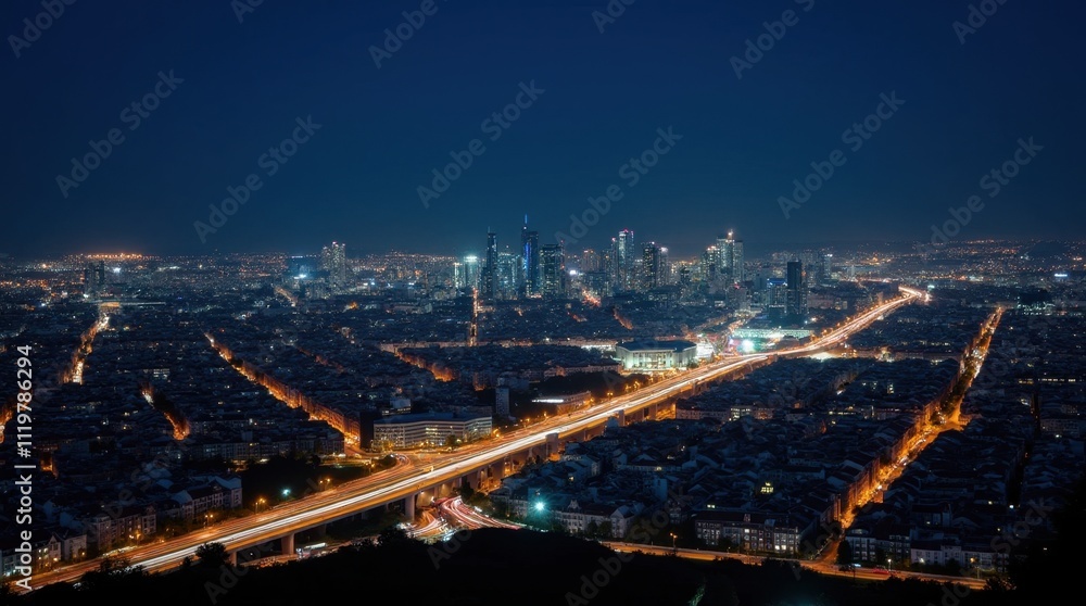 Fototapeta premium Night Cityscape with Traffic Trails