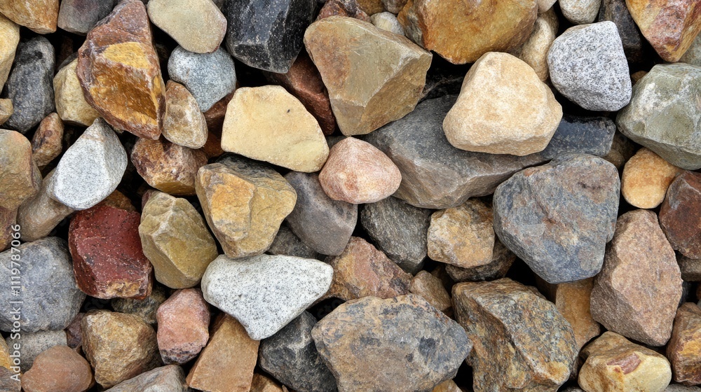 Variety of crushed rocks in different sizes and colors, ideal for construction materials, featuring earthy tones and a textured surface, building, landscaping, aggregate. Variety of crushed rocks in different sizes and colors, ideal for construction materials, featuring earthy tones and a textured surface, building, landscaping, aggregate.