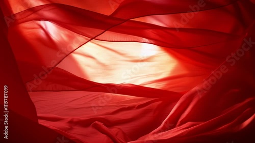 Red cloth flowing in wind in slow motion