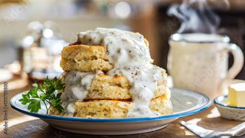 biscuits and gravy on plate