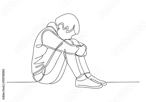 Continuous One-Line Drawing of a Sad Child - Minimalist Emotional Art