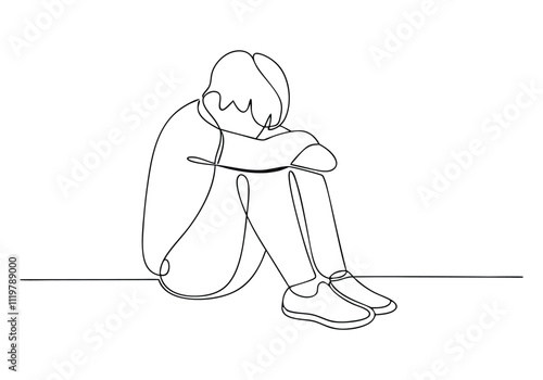 Continuous One-Line Drawing of a Sad Child - Minimalist Emotional Art