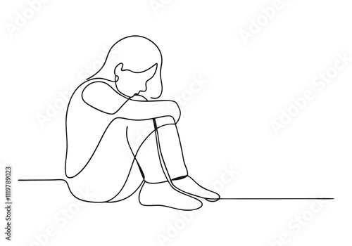 Continuous One-Line Drawing of a Sad Child - Minimalist Emotional Art