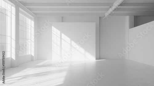 Minimalistic empty white room with natural light showcasing unrenovated walls and spacious interior for creative design possibilities