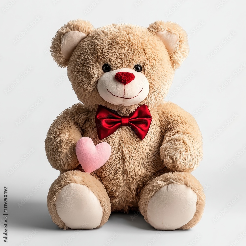 Fototapeta premium A teddy bear wearing a red bow tie and holding a pink heart