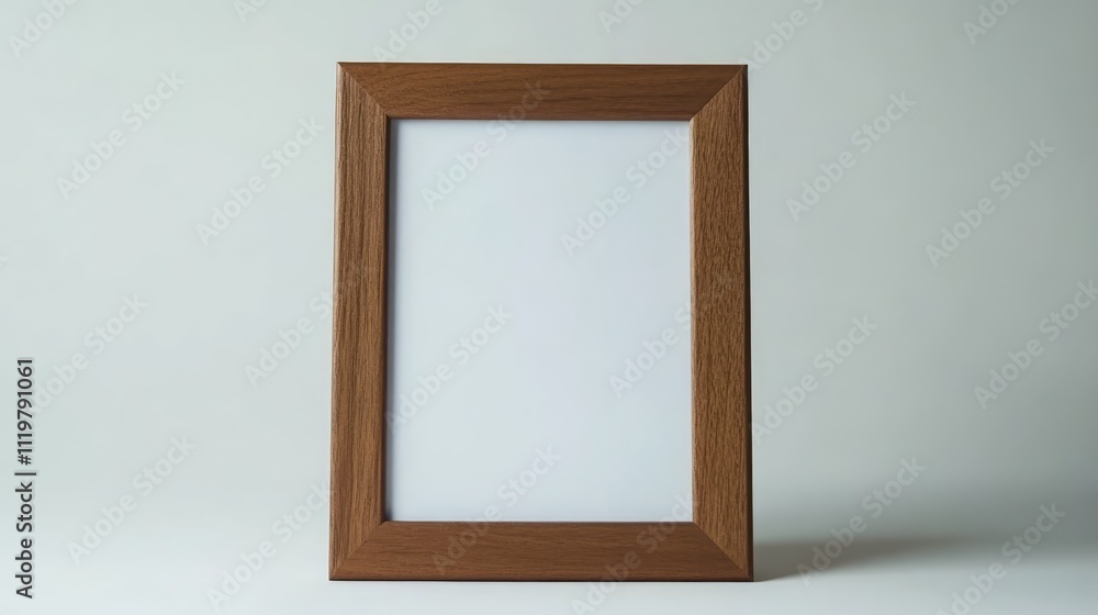 Vertical brown wooden photo frame empty on a white background ready for a personal or artistic photograph display in home or office decor Vertical brown wooden photo frame empty on a white background ready for a personal or artistic photograph display in home or office decor
