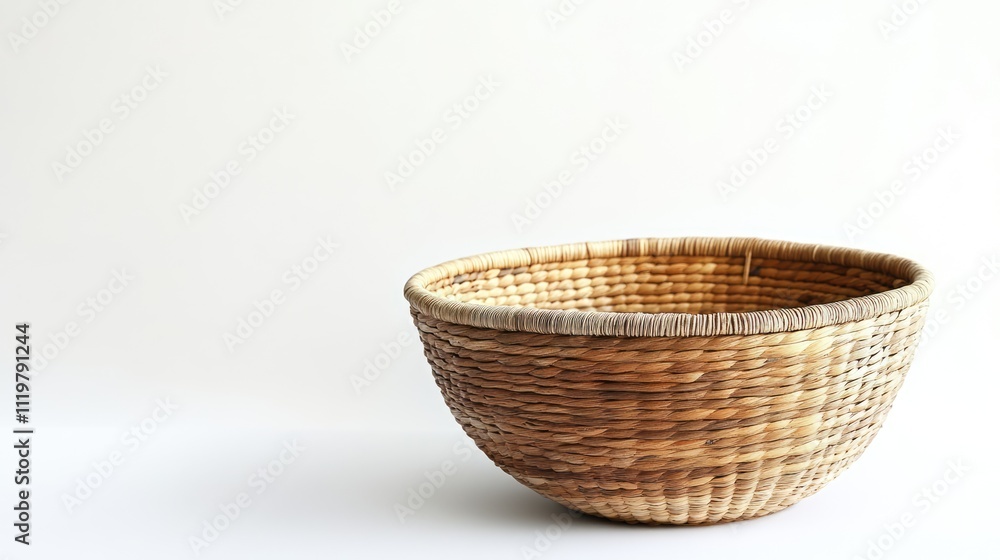 Handcrafted woven basket displayed on a clean white background showcasing rustic natural textures and design elegance Handcrafted woven basket displayed on a clean white background showcasing rustic natural textures and design elegance