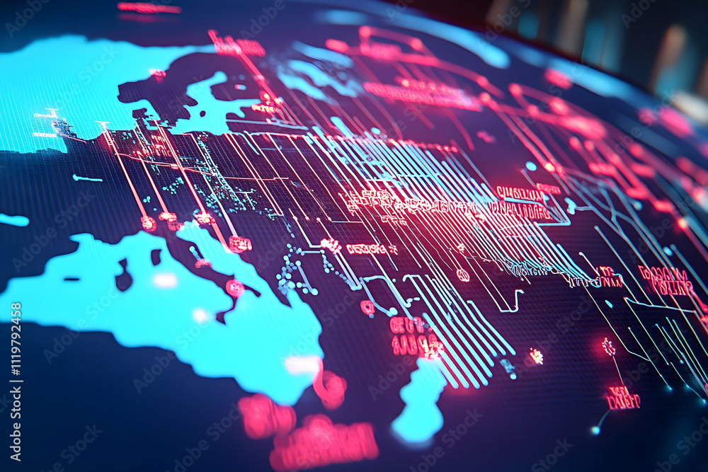 Global network connection, digital world map. Global network connection, digital world map.