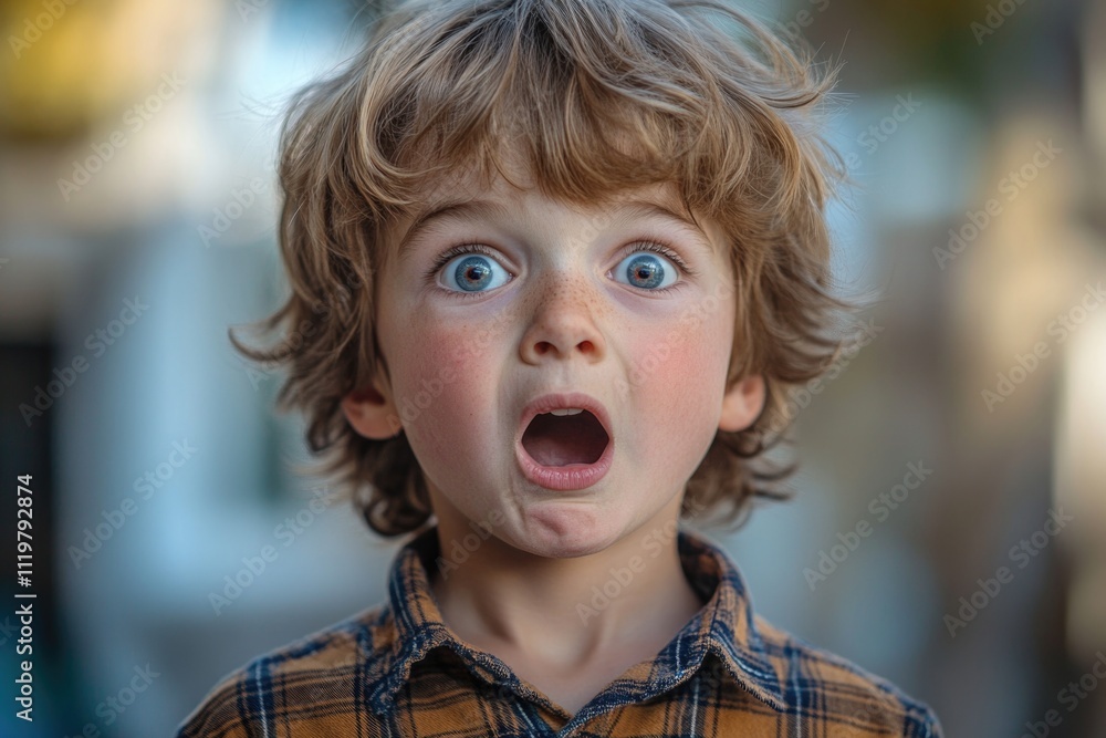 A young boy with a shocked expression, ideal for illustrations of surprise or reactions A young boy with a shocked expression, ideal for illustrations of surprise or reactions