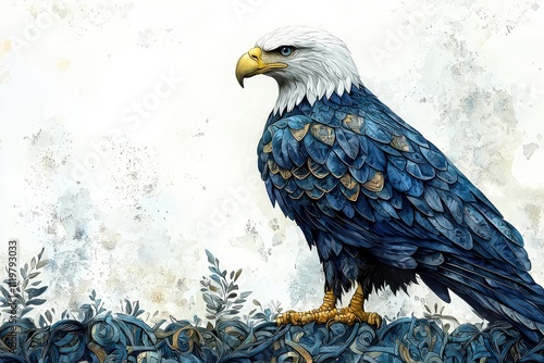 Majestic Bald Eagle Against Colorful Foliage Background photo