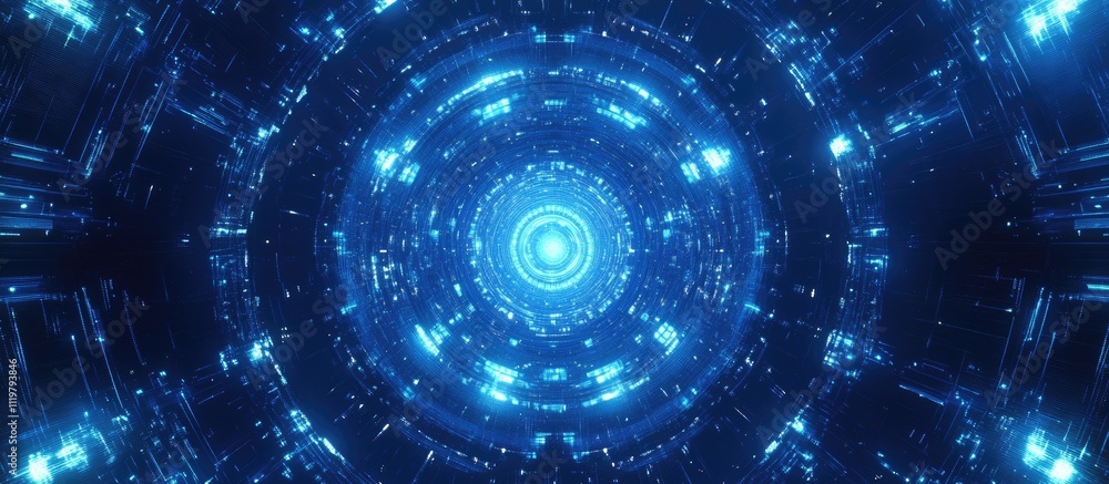 Obraz premium Abstract blue glowing energy tunnel.
