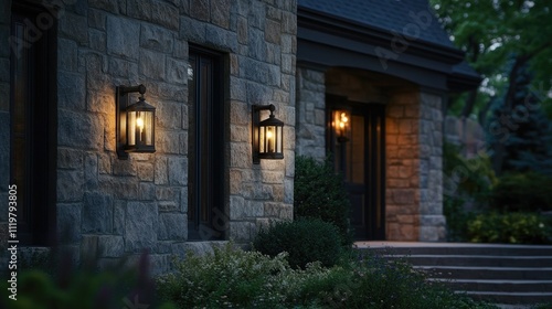 Charming Outdoor Wall Lanterns Enhancing a Warm and Inviting Home Atmosphere at Dusk