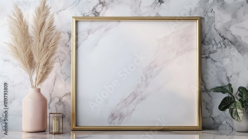 Minimalist empty picture frame on marble background stylish home decor simple elegance with copy space for artistic display or advertising