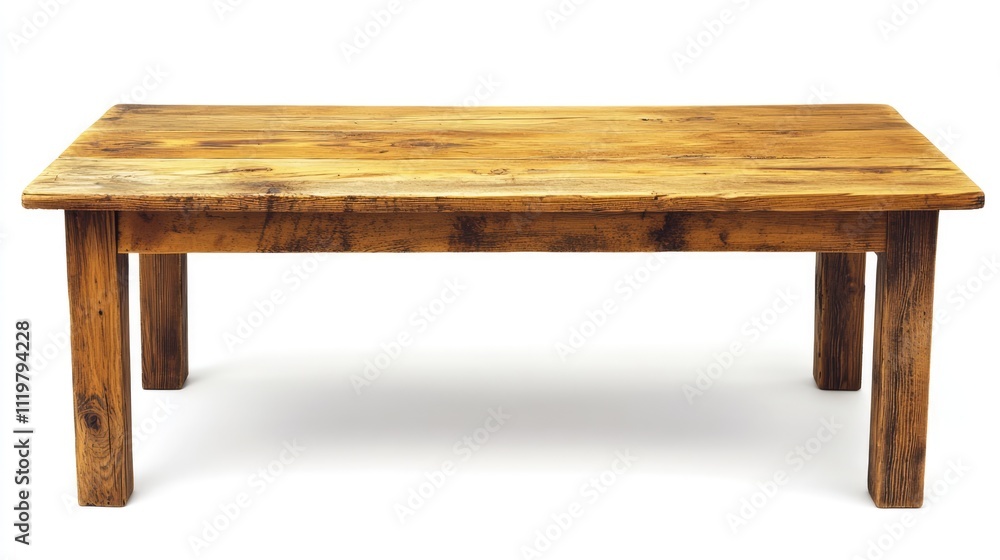 Rustic wooden table on white background perfect for product display and branding showcasing vintage style and ample free space for customization Rustic wooden table on white background perfect for product display and branding showcasing vintage style and ample free space for customization