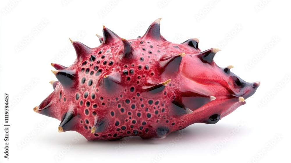 Vibrant dragon fruit with spiky skin showcasing bright red and green colors isolated on a clean white background for a fresh fruit concept. Vibrant dragon fruit with spiky skin showcasing bright red and green colors isolated on a clean white background for a fresh fruit concept.