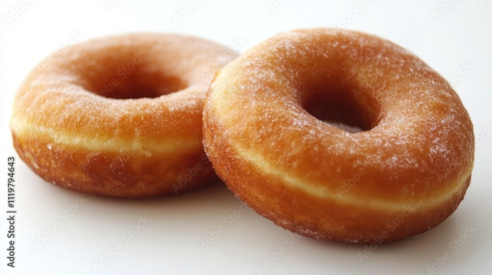 Freshly baked donuts on a clean white background showcasing their golden texture and classic shape. Ideal for dessert and bakery themes. Freshly baked donuts on a clean white background showcasing their golden texture and classic shape. Ideal for dessert and bakery themes.