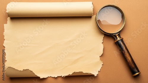 SEO Discovery Tools on Unrolled Torn Paper with Magnifying Glass for Search Engine Optimization Insights photo