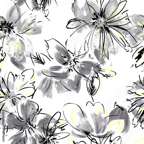 Brushstroke flower and watercolor Flowers illustration allover flower pattern