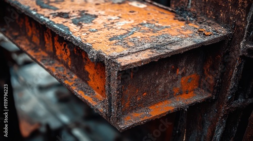 Abandoned factory detail showcasing rusted metal structure and aged grunge elements evoking industrial decay and forgotten history